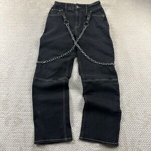Tripp NYC Style Hot topic Chains Pants Y2K Goth Black Green Stitch Wide Leg Sz 5